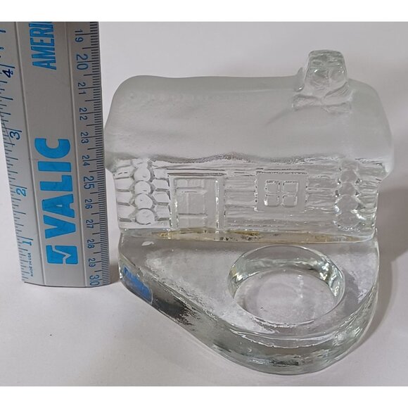 Nybro Sweden Log Cabin Tealight Candle Holder Frosted Winter Design 4x4x3 - Picture 7 of 7